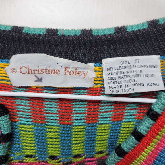 Christine Foley Vintage Retro Colorful Cardigan Small Cottagecore Boho Artsy - Picture 9 of 10